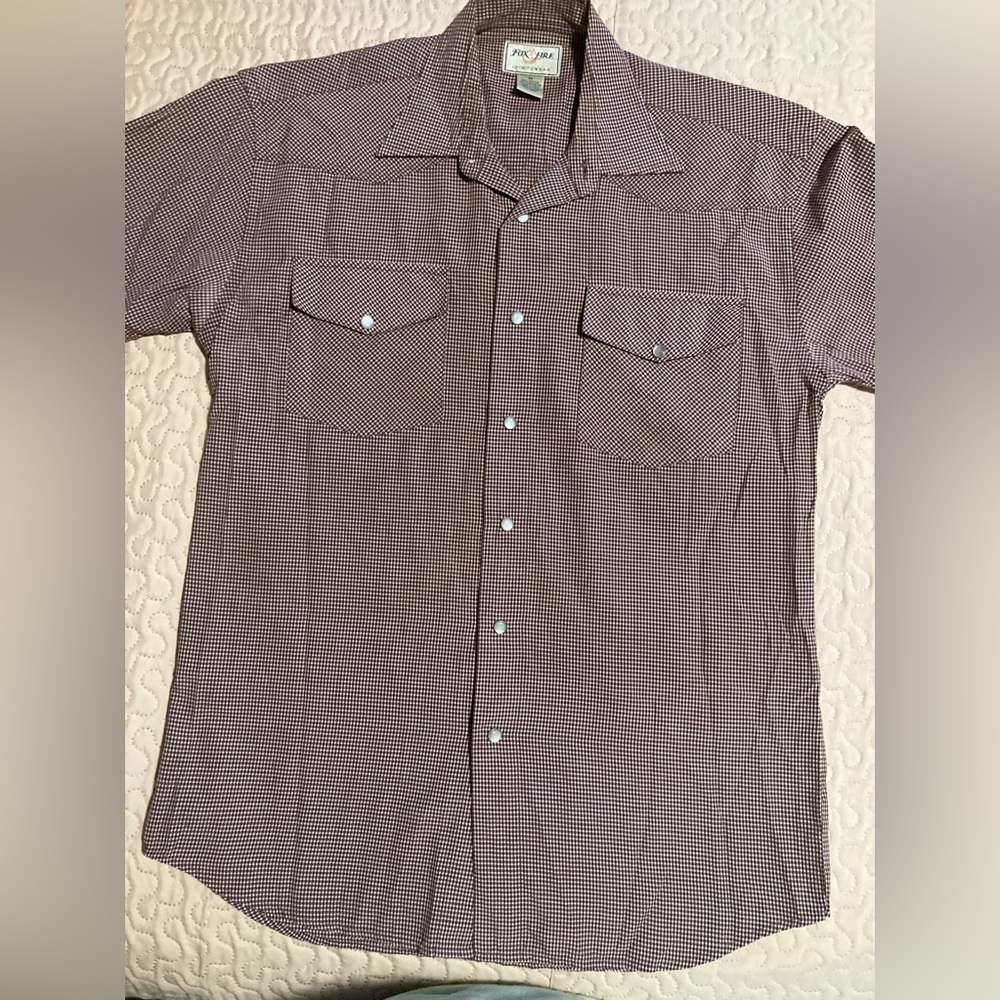 Vintage Western Style Shirt Sleeve Houndstooth Blue And Wine Shirt Medium